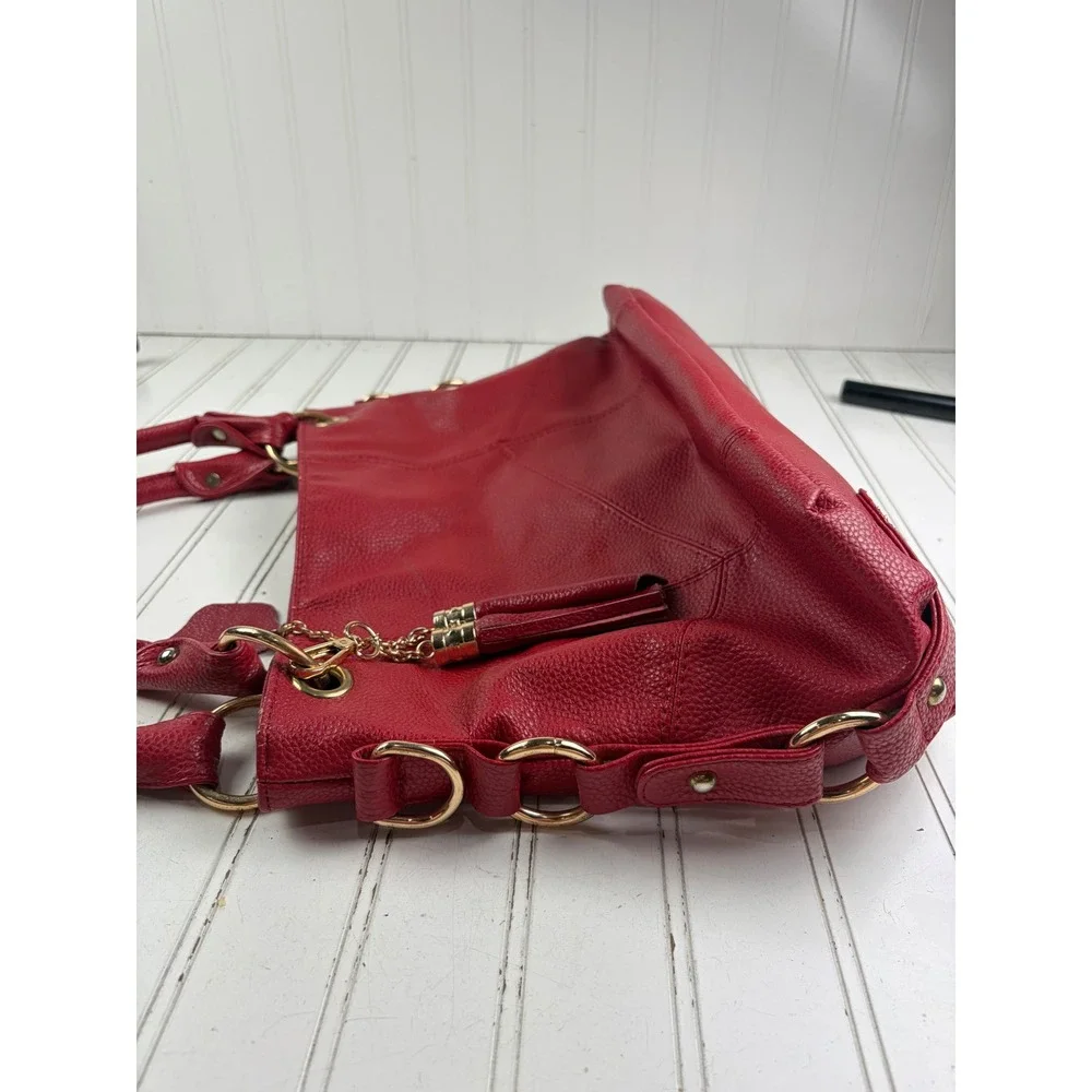 Vintage Y2K Red Pebbled Vegan Leather Hobo Slouchy Shoulder Bag Purse